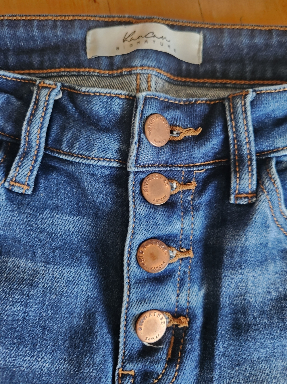 KanCan Women's Skinny Jeans in Medium Blue with Copper Buttons